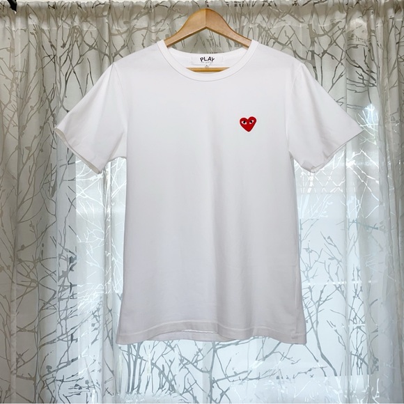 PLAY COMME DES GARÇONS red heart patch white cotton t-shirt tee shirt - Picture 5 of 10